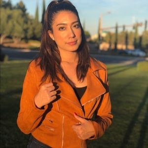 Rustic Orange Faux Suede Zip Up Jacket 🧥